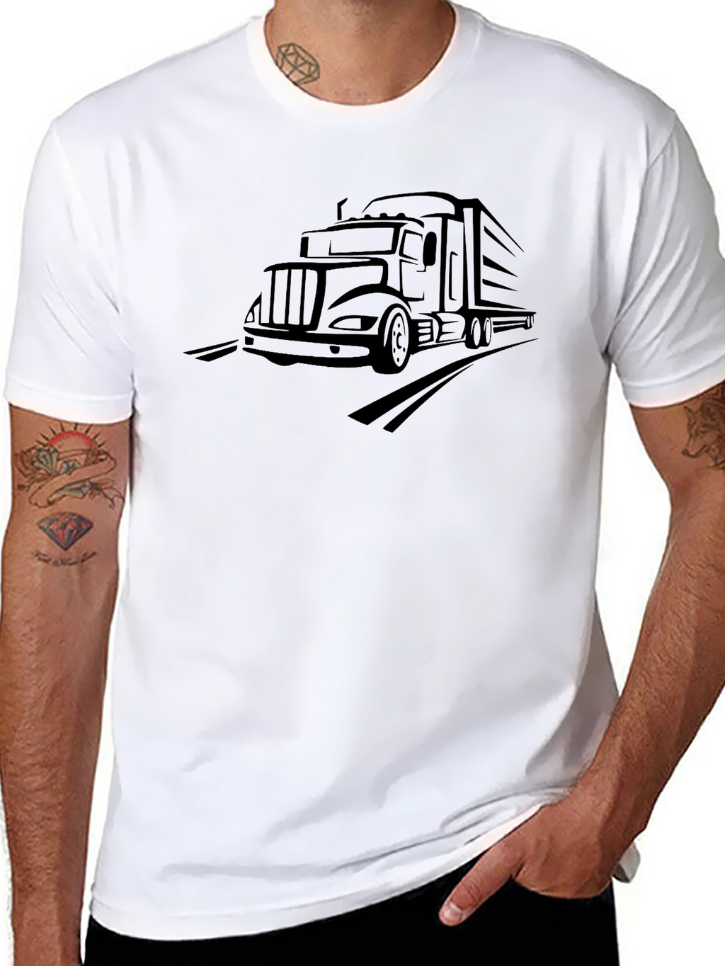 Truckers Black Tee - Semi Truck Graphic