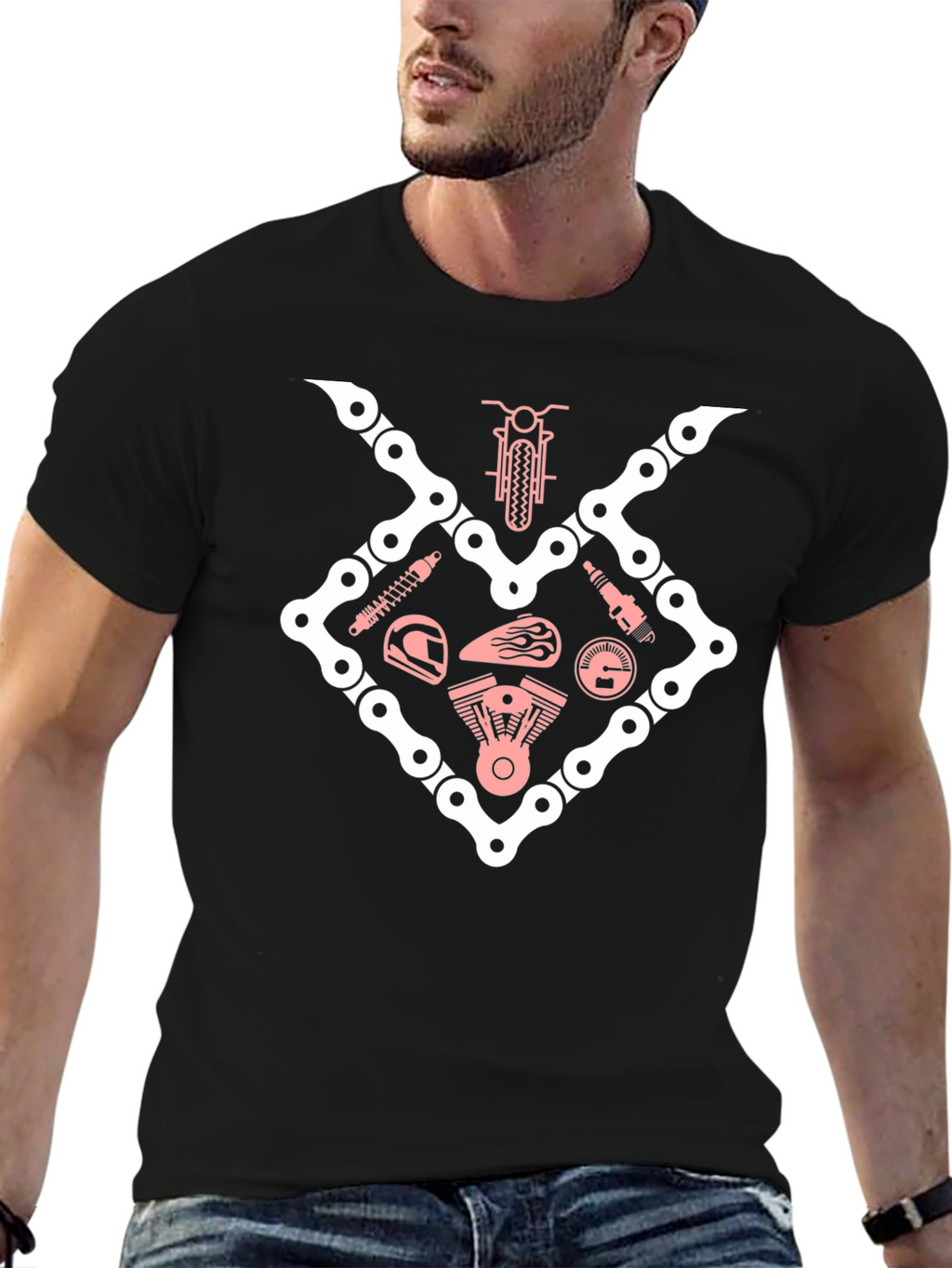 Cool Biker T-Shirt - Motorcycle Parts Graphic