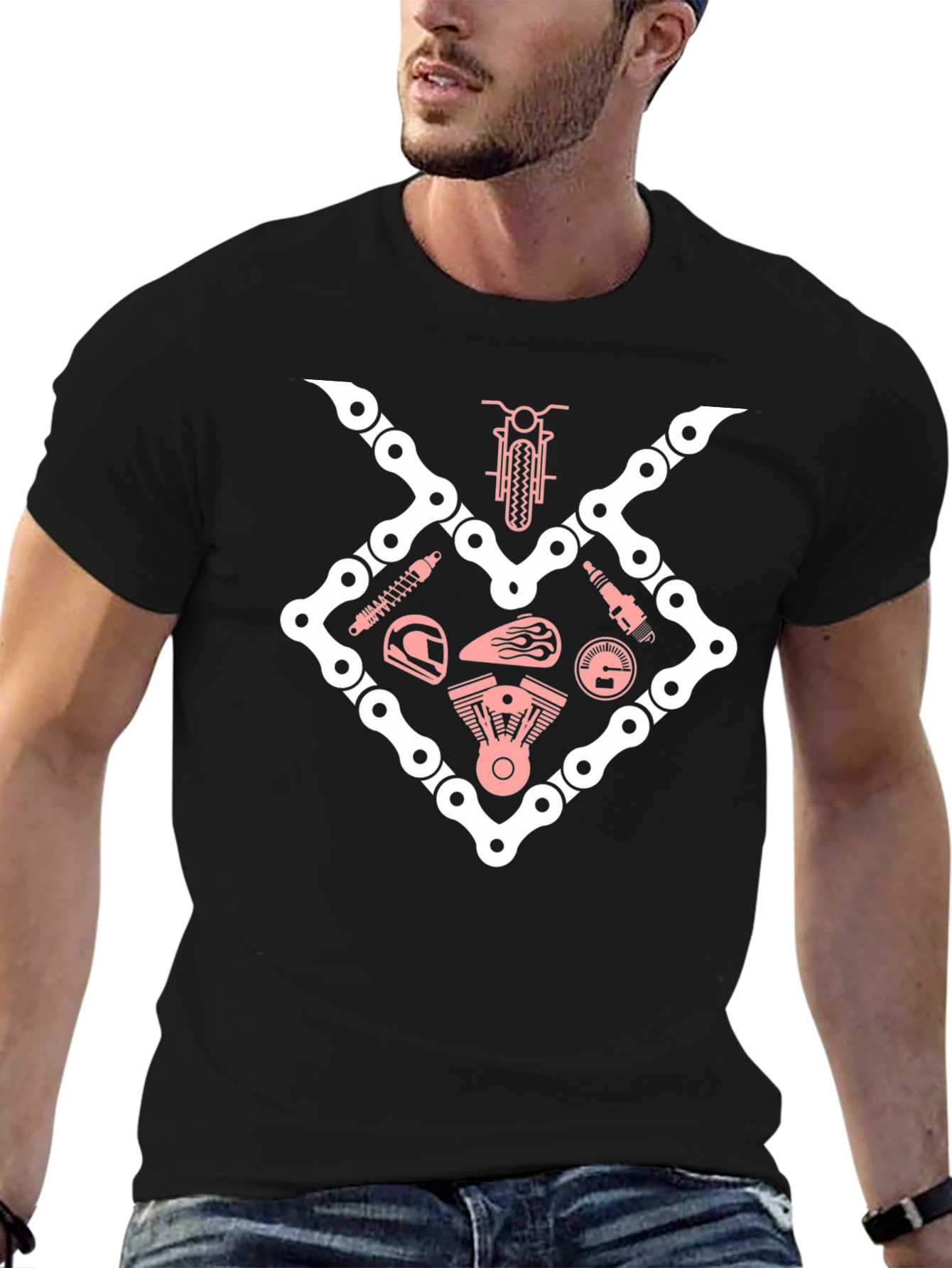 Cool Biker T-Shirt - Motorcycle Parts Graphic