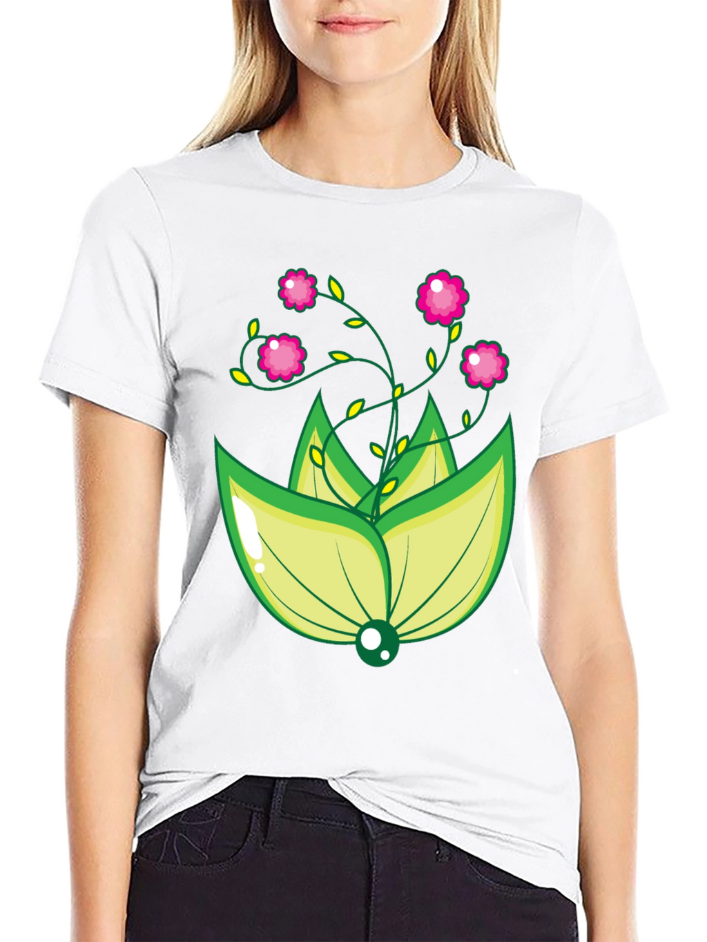 Floral Design Black T-Shirt