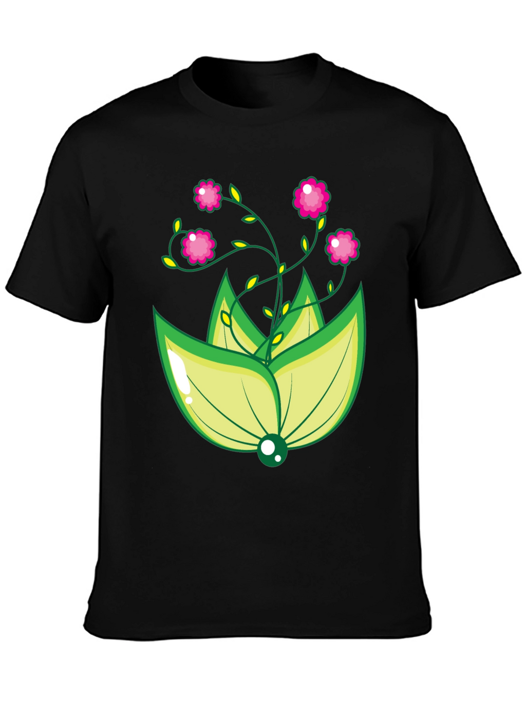 Floral Design Black T-Shirt