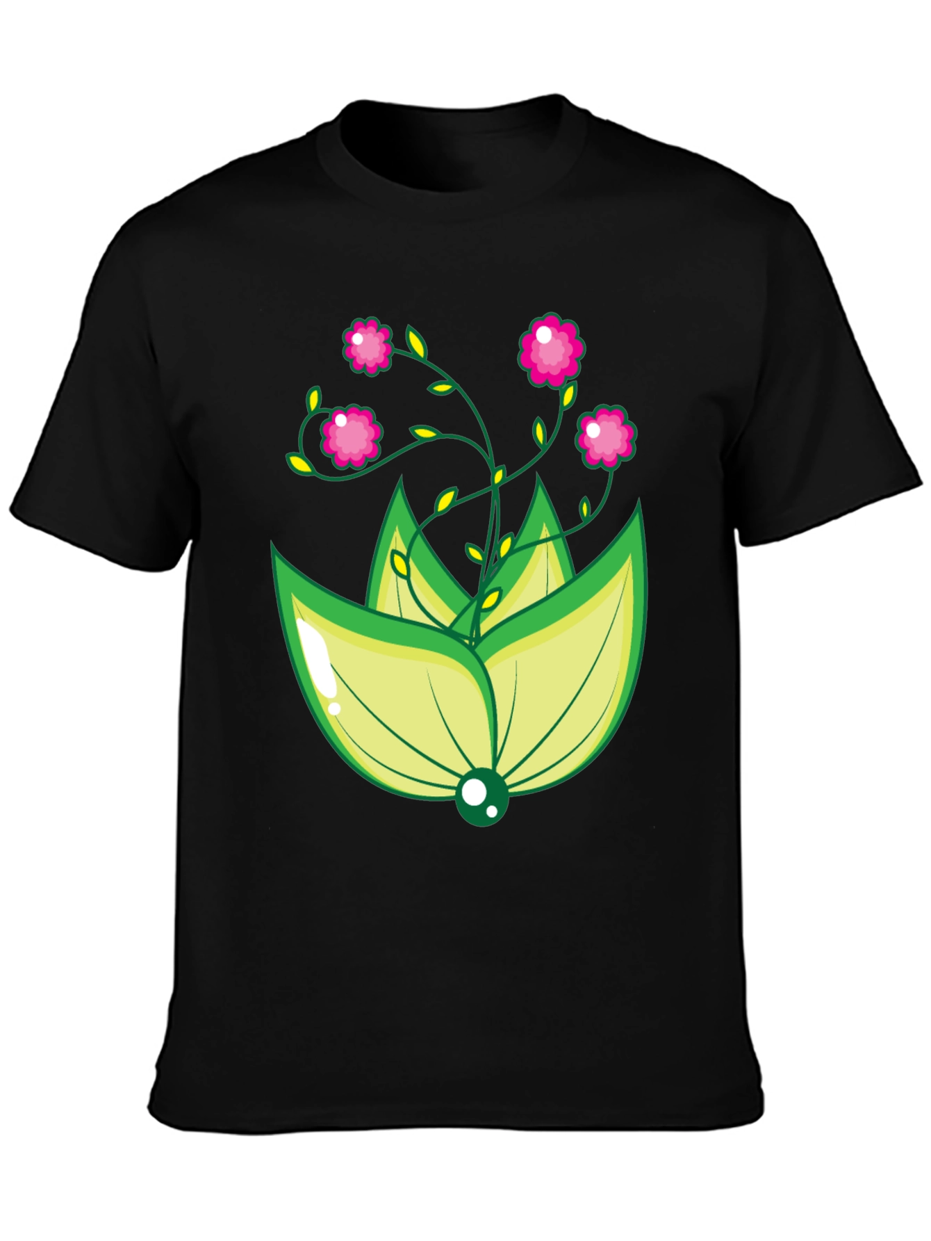 Floral Design Black T-Shirt