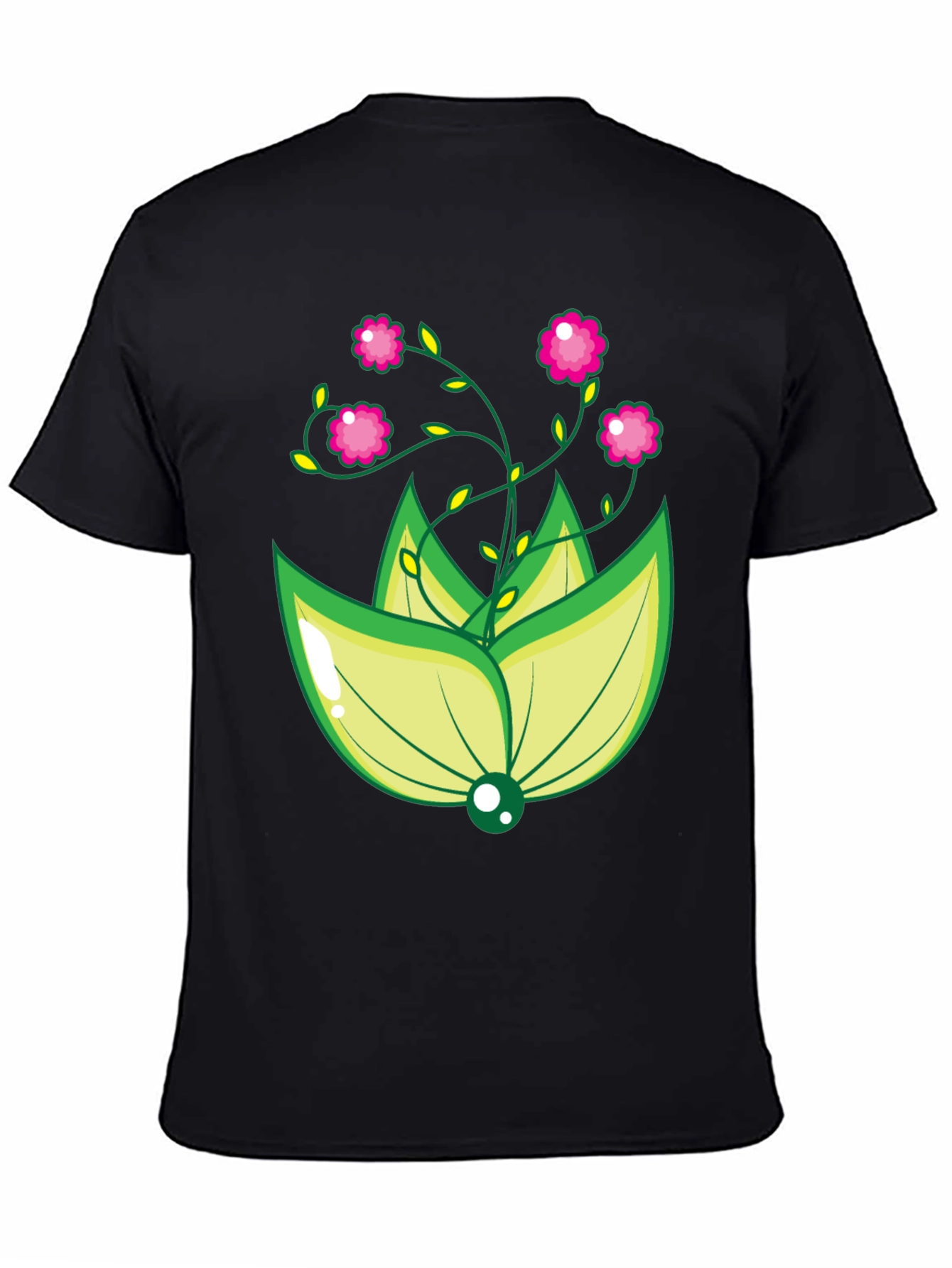 Floral Design Black T-Shirt