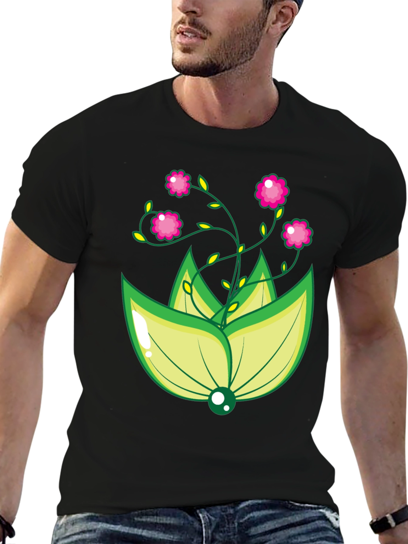 Floral Design Black T-Shirt