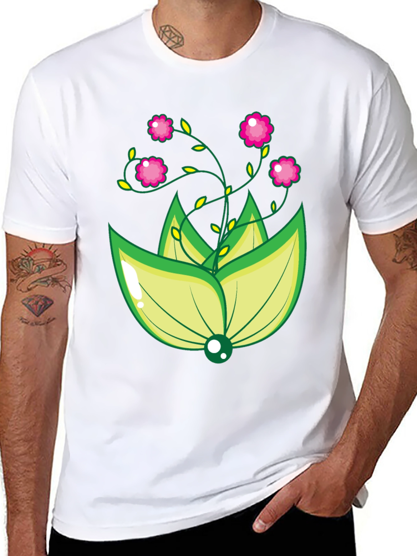 Floral Design Black T-Shirt