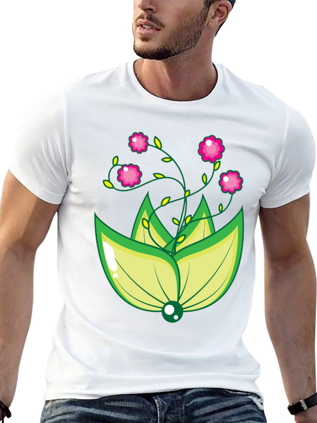 Floral Design Black T-Shirt