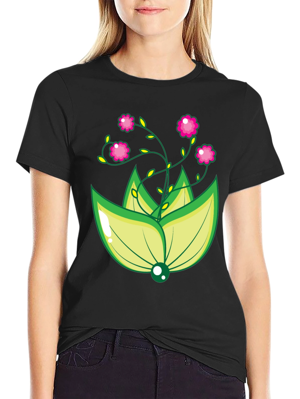Floral Design Black T-Shirt