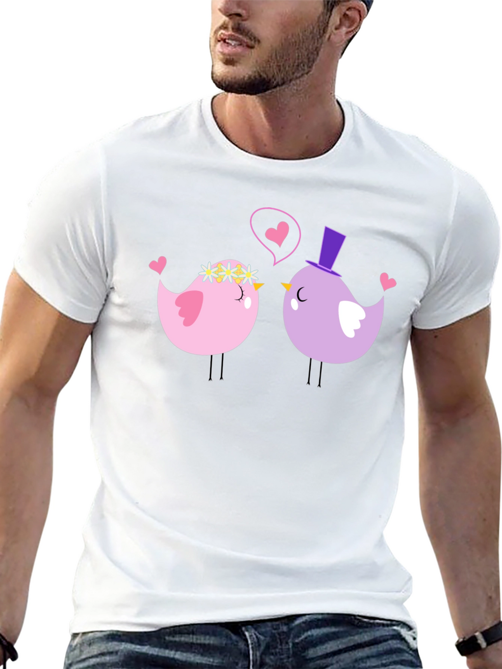 Cute Bird Couple Black T-Shirt