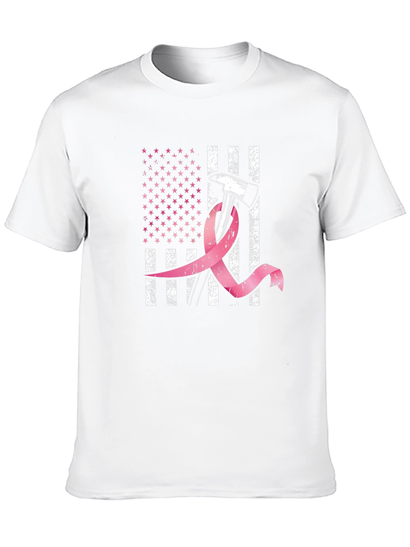 Firefighter Breast Cancer Awareness American Flag T-Shirt