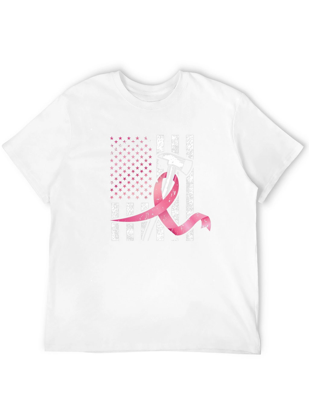Firefighter Breast Cancer Awareness American Flag T-Shirt