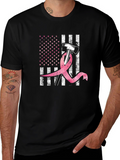 Firefighter Breast Cancer Awareness American Flag T-Shirt