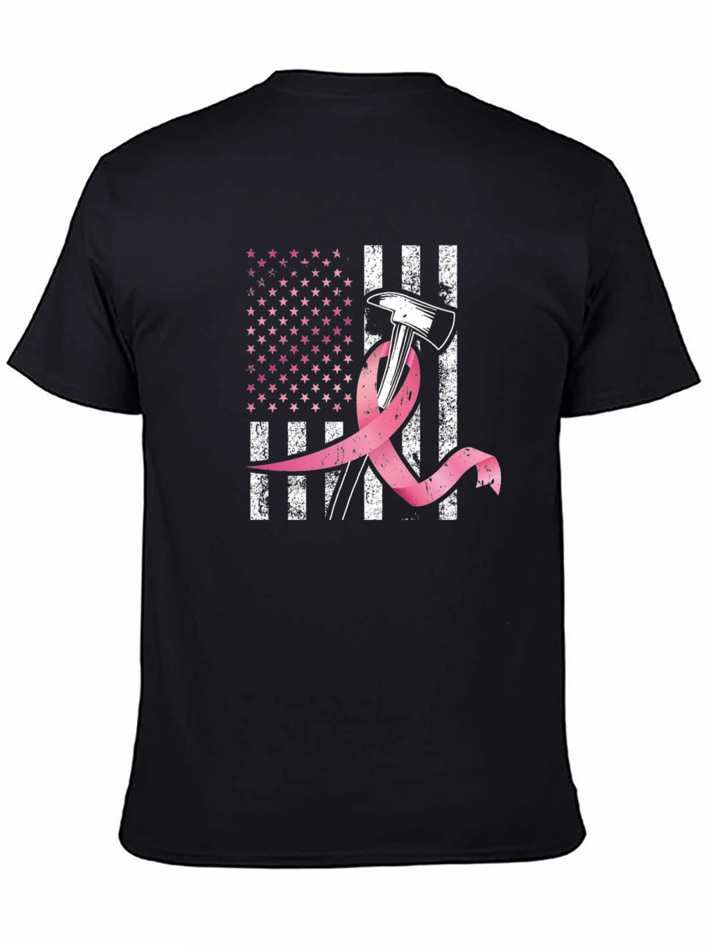 Firefighter Breast Cancer Awareness American Flag T-Shirt