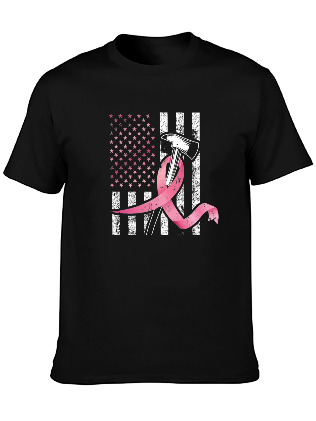 Firefighter Breast Cancer Awareness American Flag T-Shirt