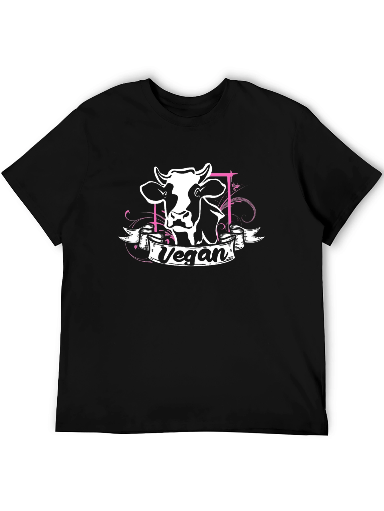 Vegan Cow Graphic Tee - Black Cotton T-Shirt