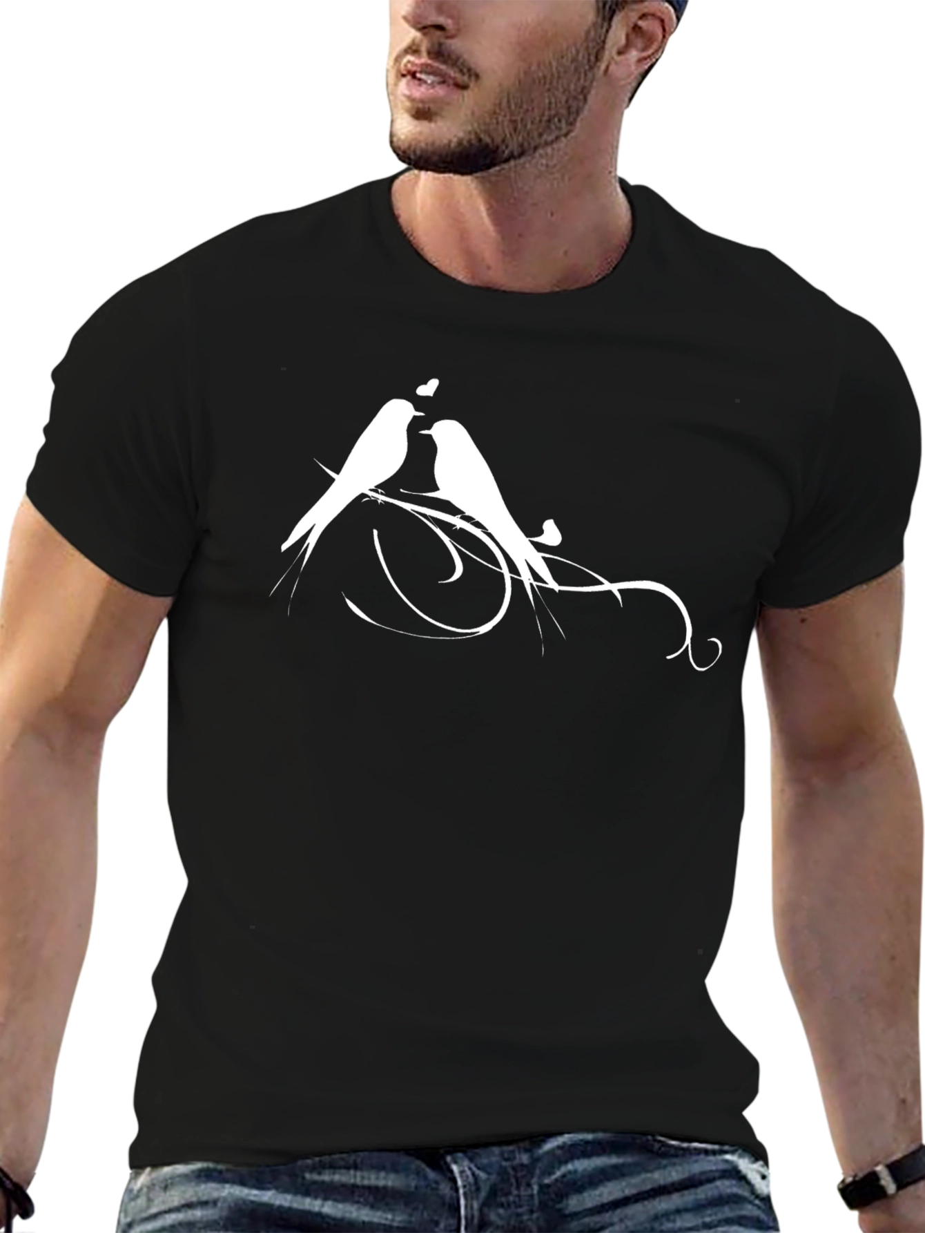 Lovebirds Graphic Tee - Black Cotton Blend Shirt