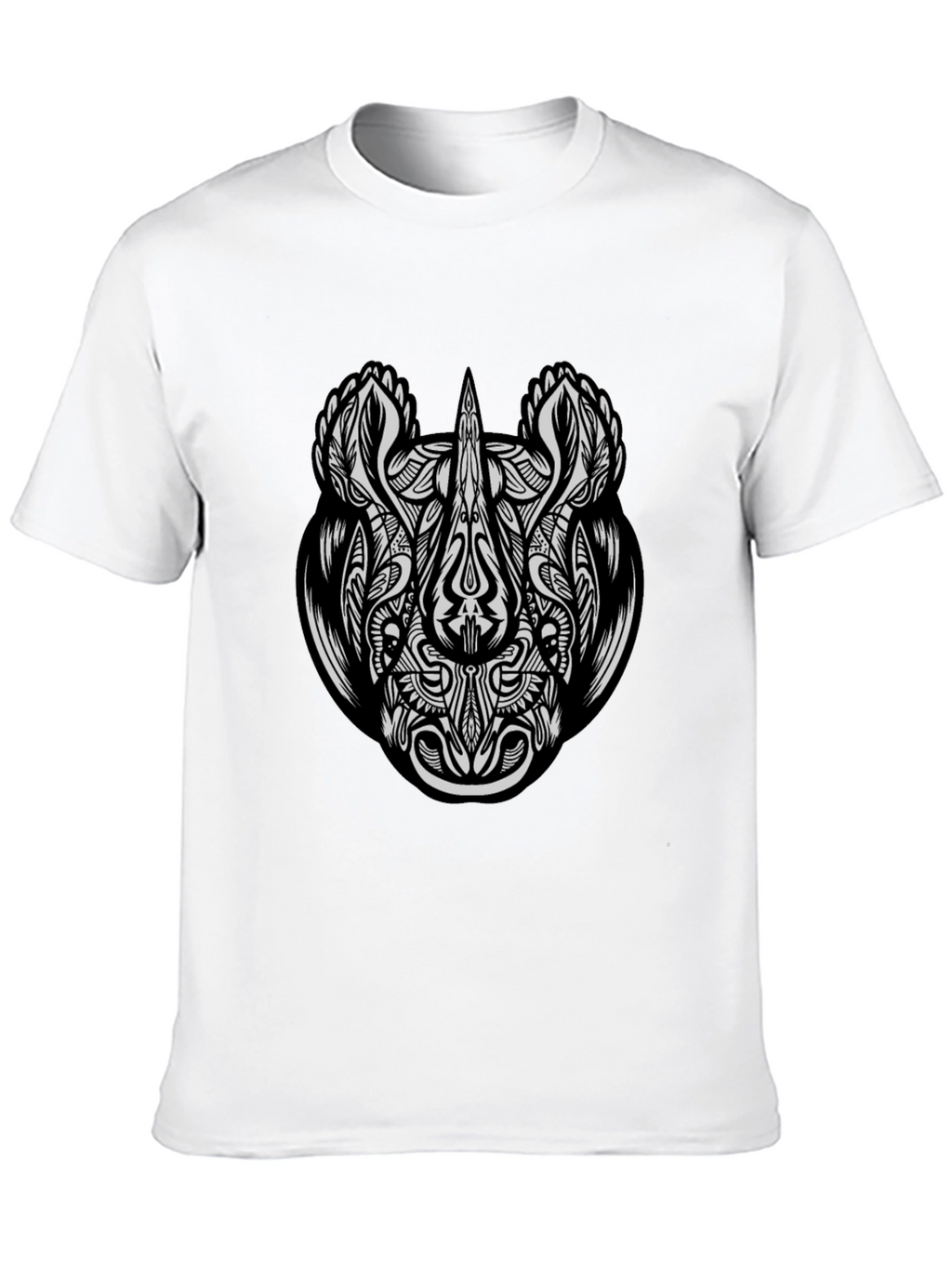 Tribal Rhino Graphic Tee - Black Cotton T-Shirt