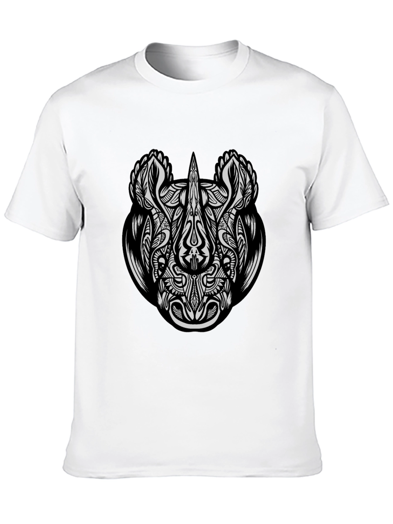 Tribal Rhino Graphic Tee - Black Cotton T-Shirt