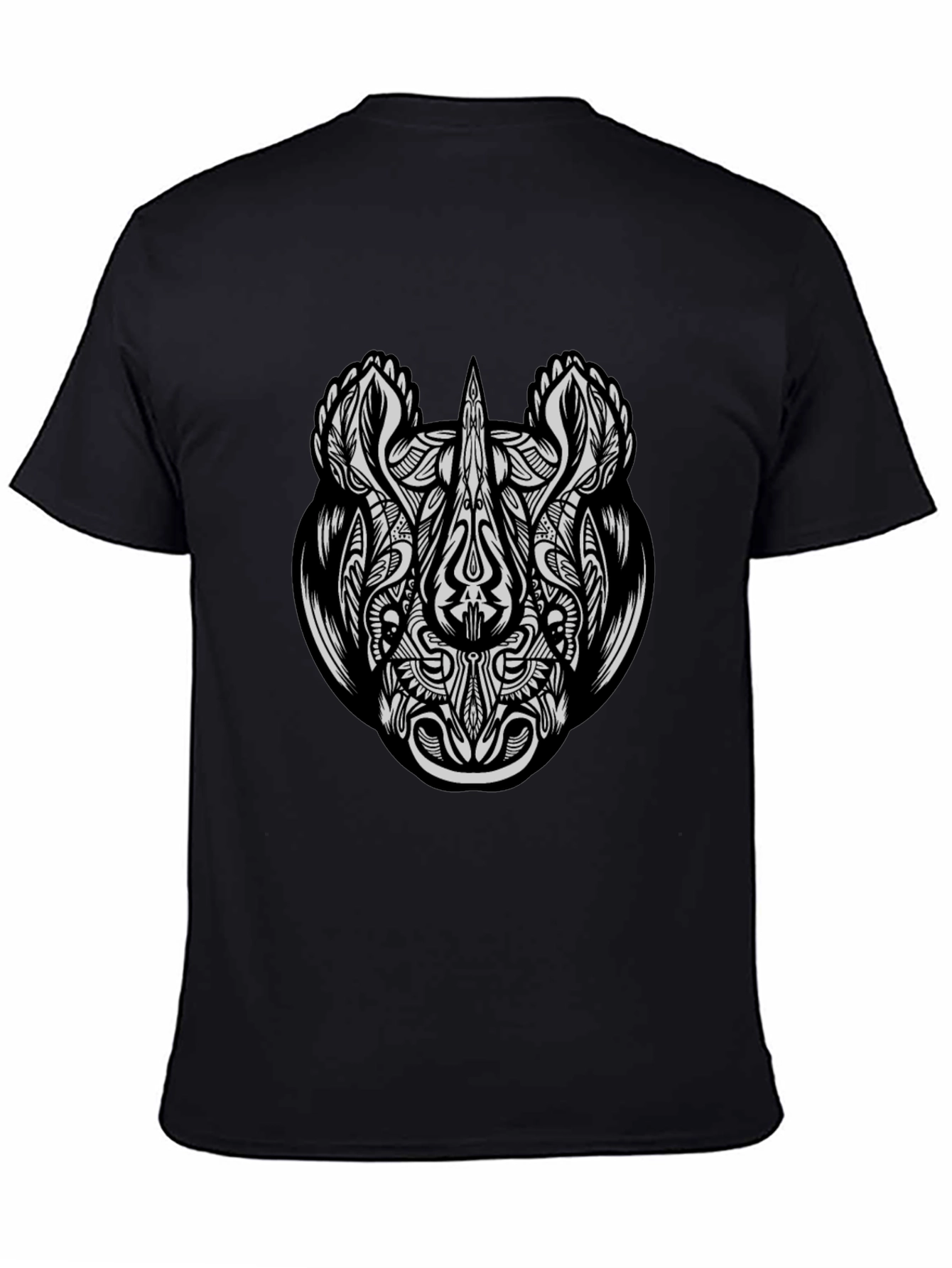 Tribal Rhino Graphic Tee - Black Cotton T-Shirt