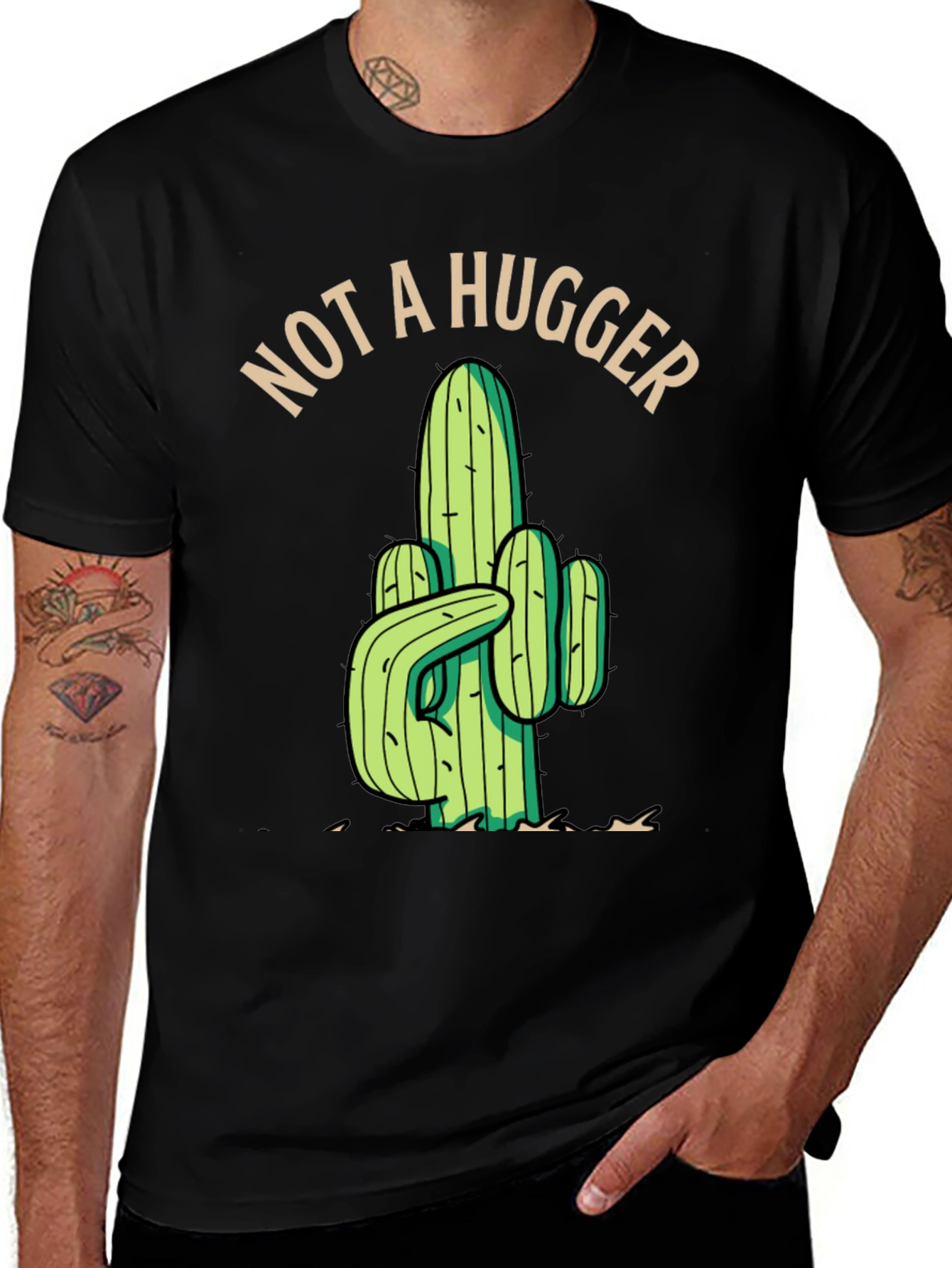 Not a Hugger Cactus Graphic Tee - Black