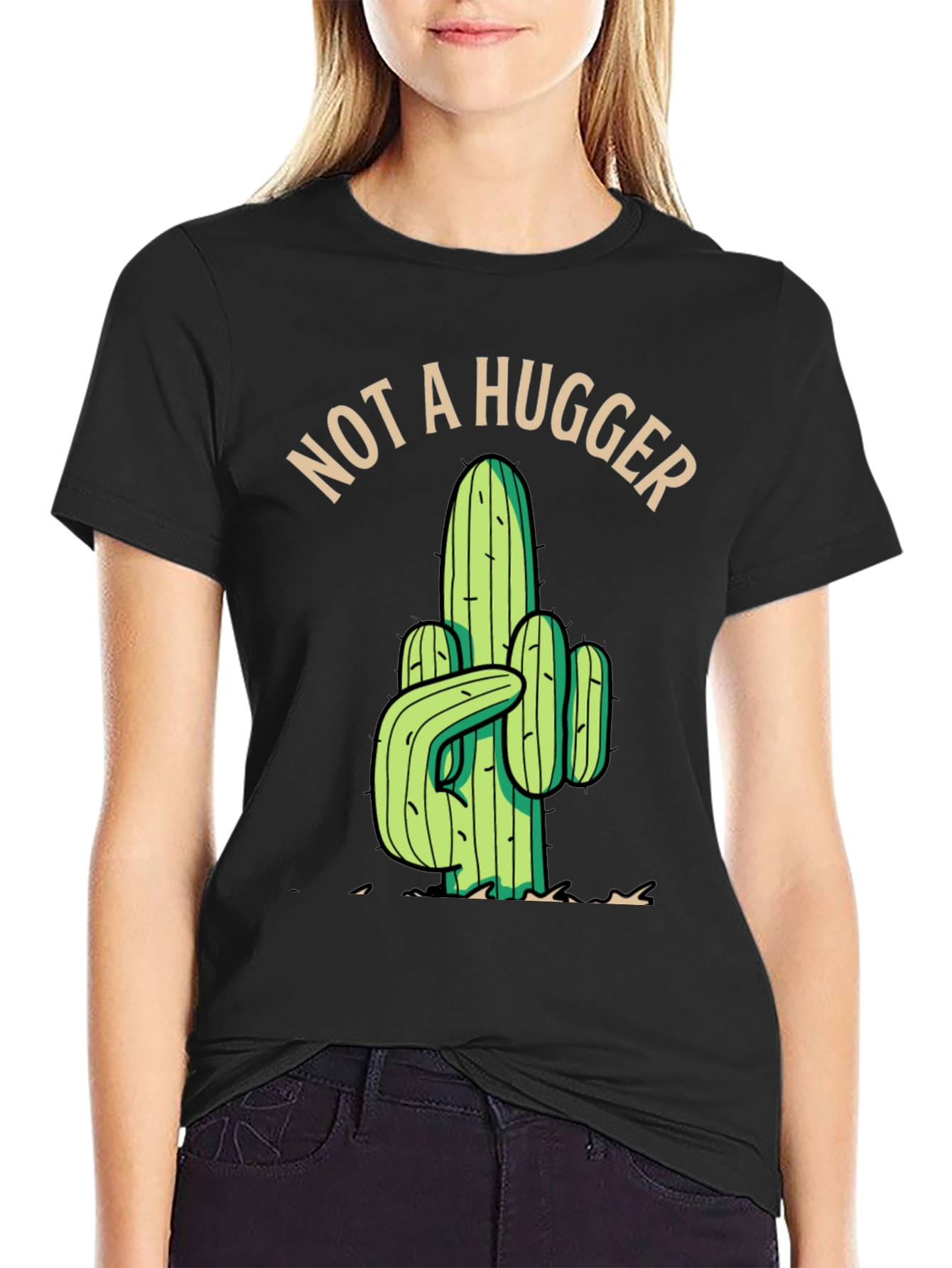 Not a Hugger Cactus Graphic Tee - Black