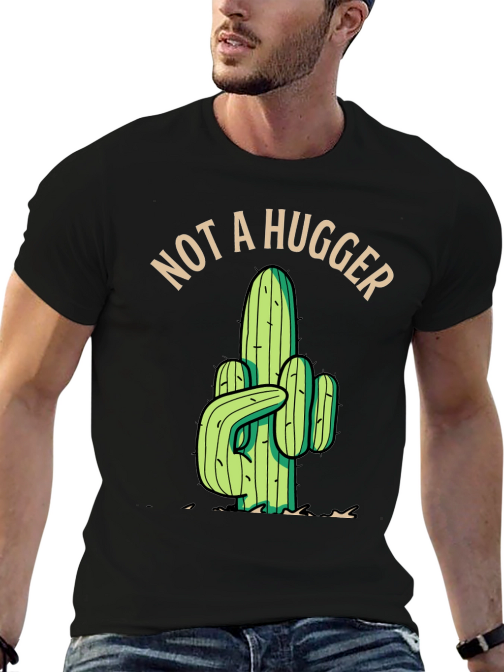 Not a Hugger Cactus Graphic Tee - Black