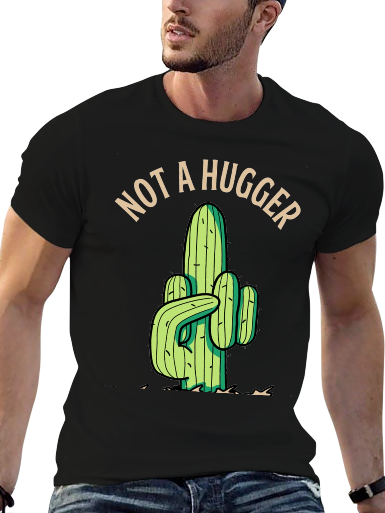 Not a Hugger Cactus Graphic Tee - Black