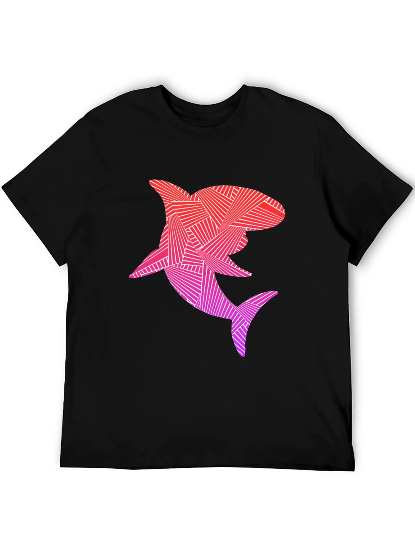 Geometric Shark Graphic T-Shirt - Black