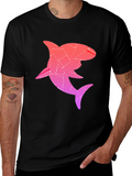 Geometric Shark Graphic T-Shirt - Black