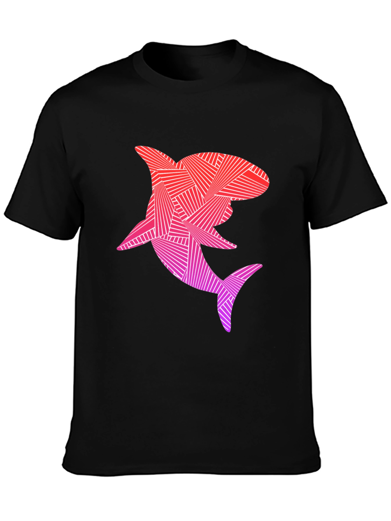 Geometric Shark Graphic T-Shirt - Black