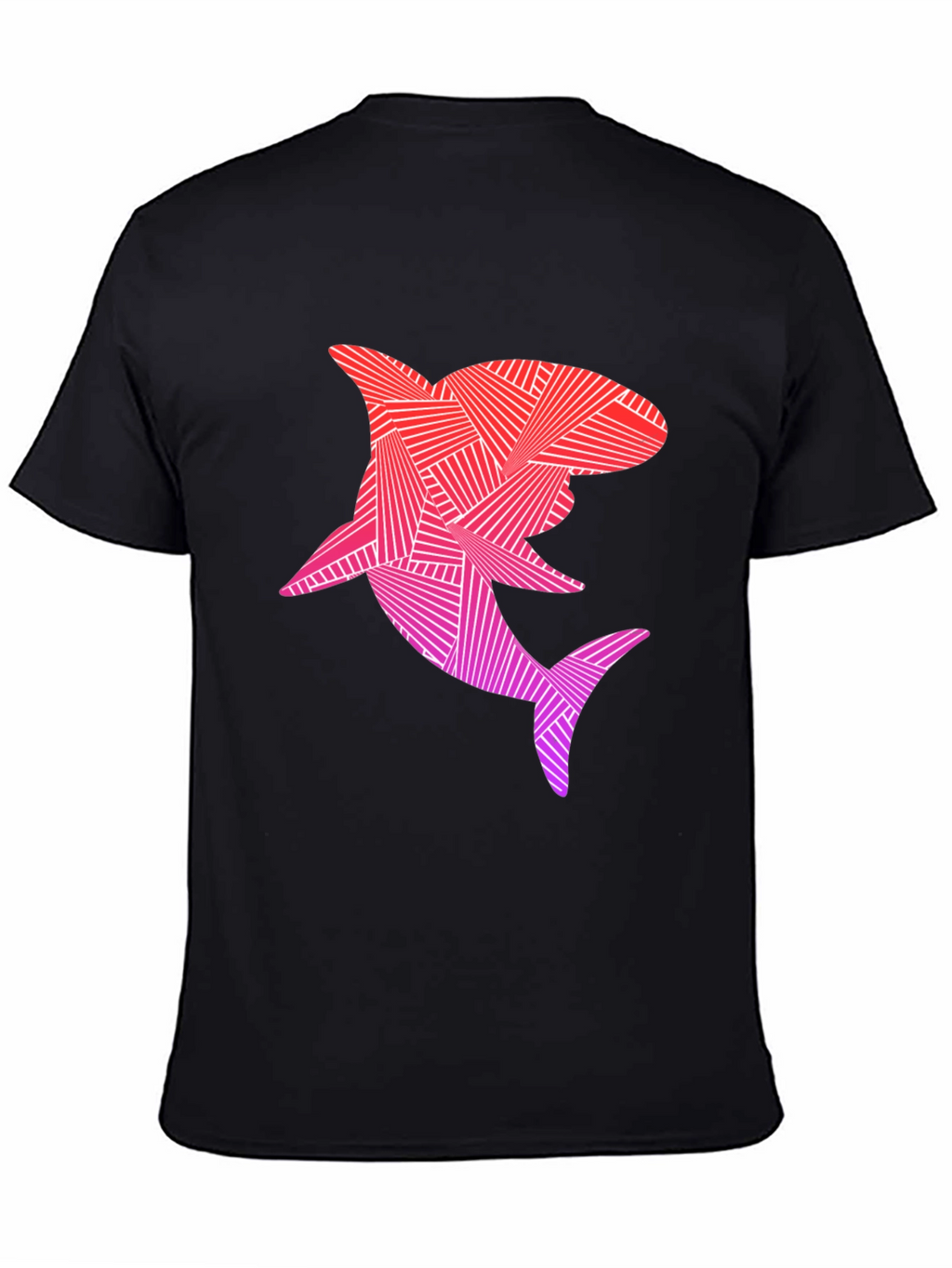 Geometric Shark Graphic T-Shirt - Black