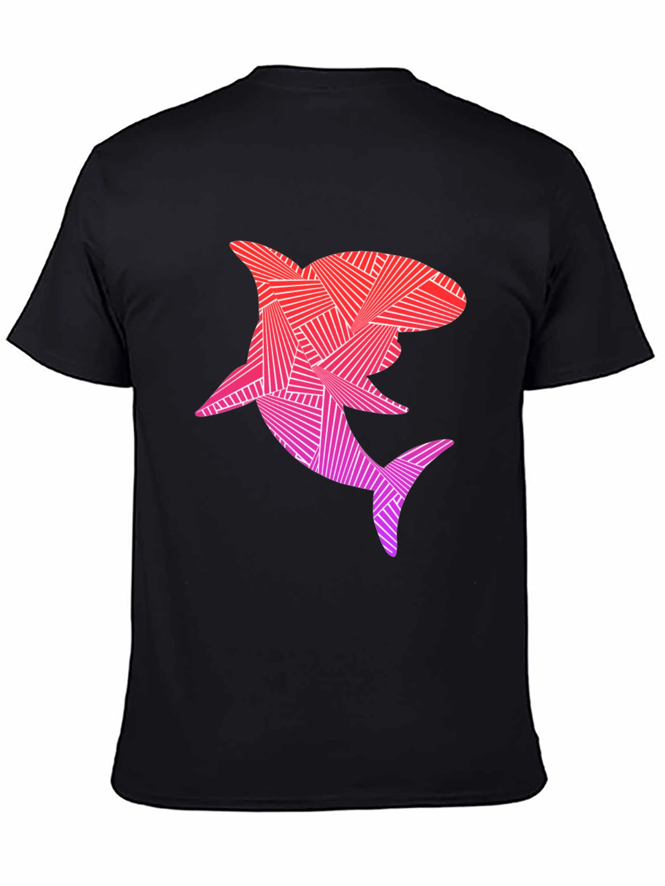 Geometric Shark Graphic T-Shirt - Black