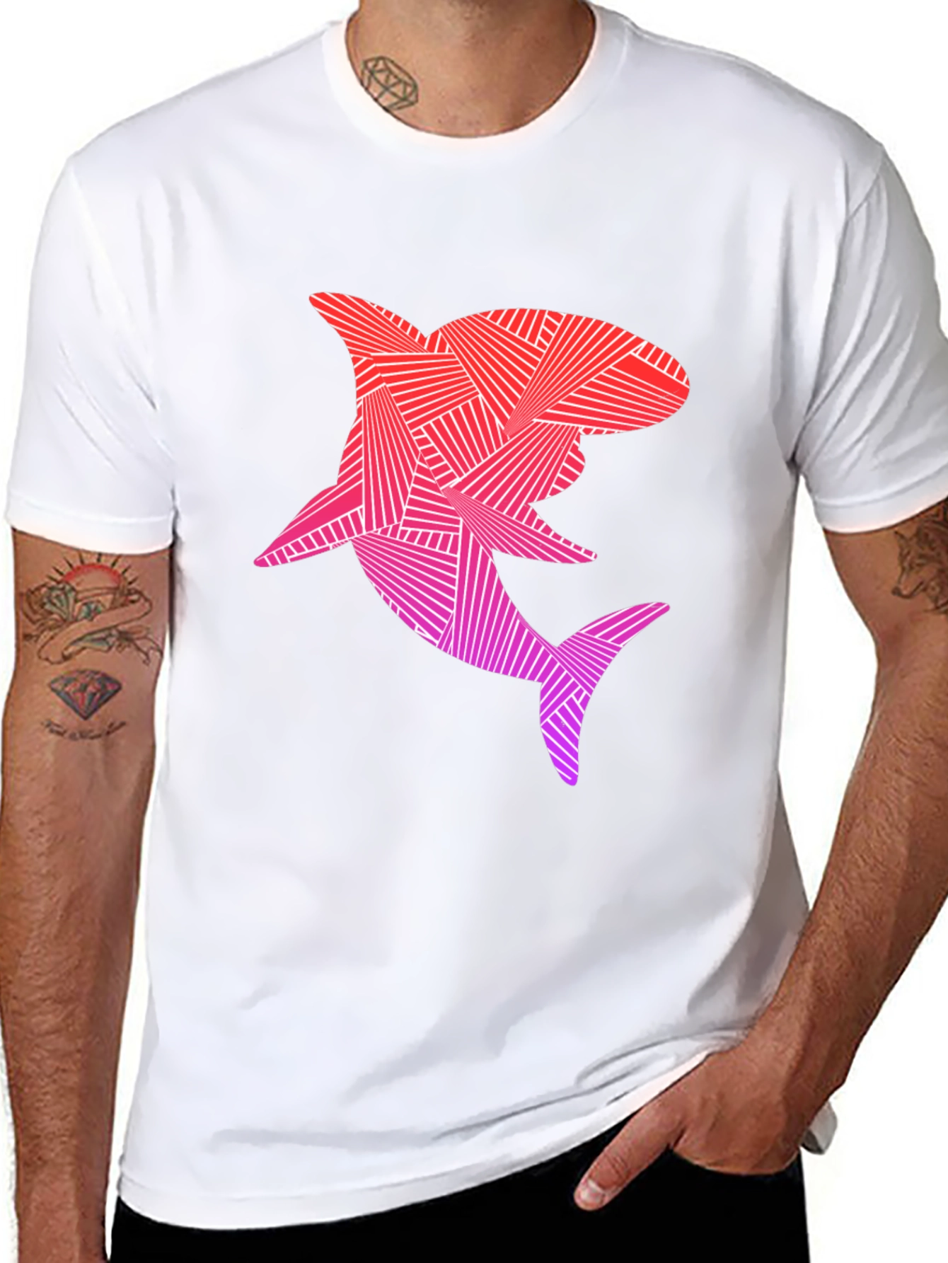 Geometric Shark Graphic T-Shirt - Black
