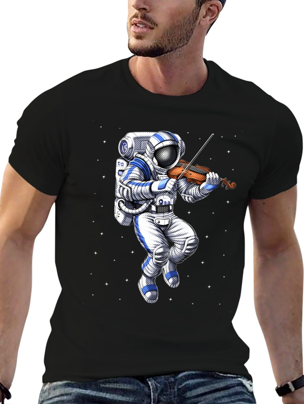 Astronaut Violinist Graphic Tee - Space Musician T-Shirt