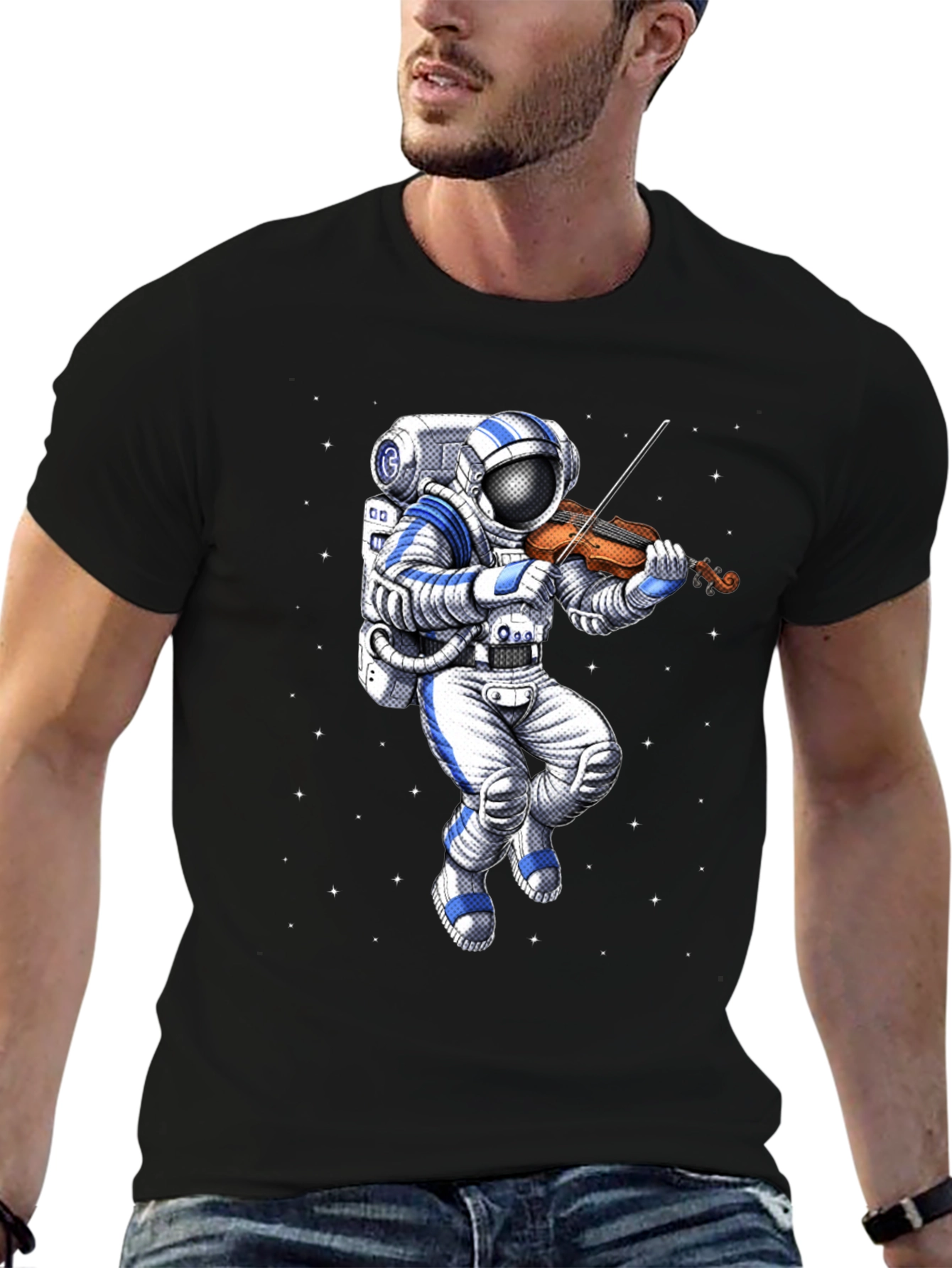 Astronaut Violinist Graphic Tee - Space Musician T-Shirt