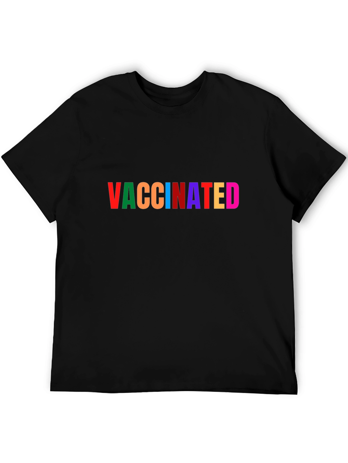 Vaccinated Rainbow Text Black T-Shirt