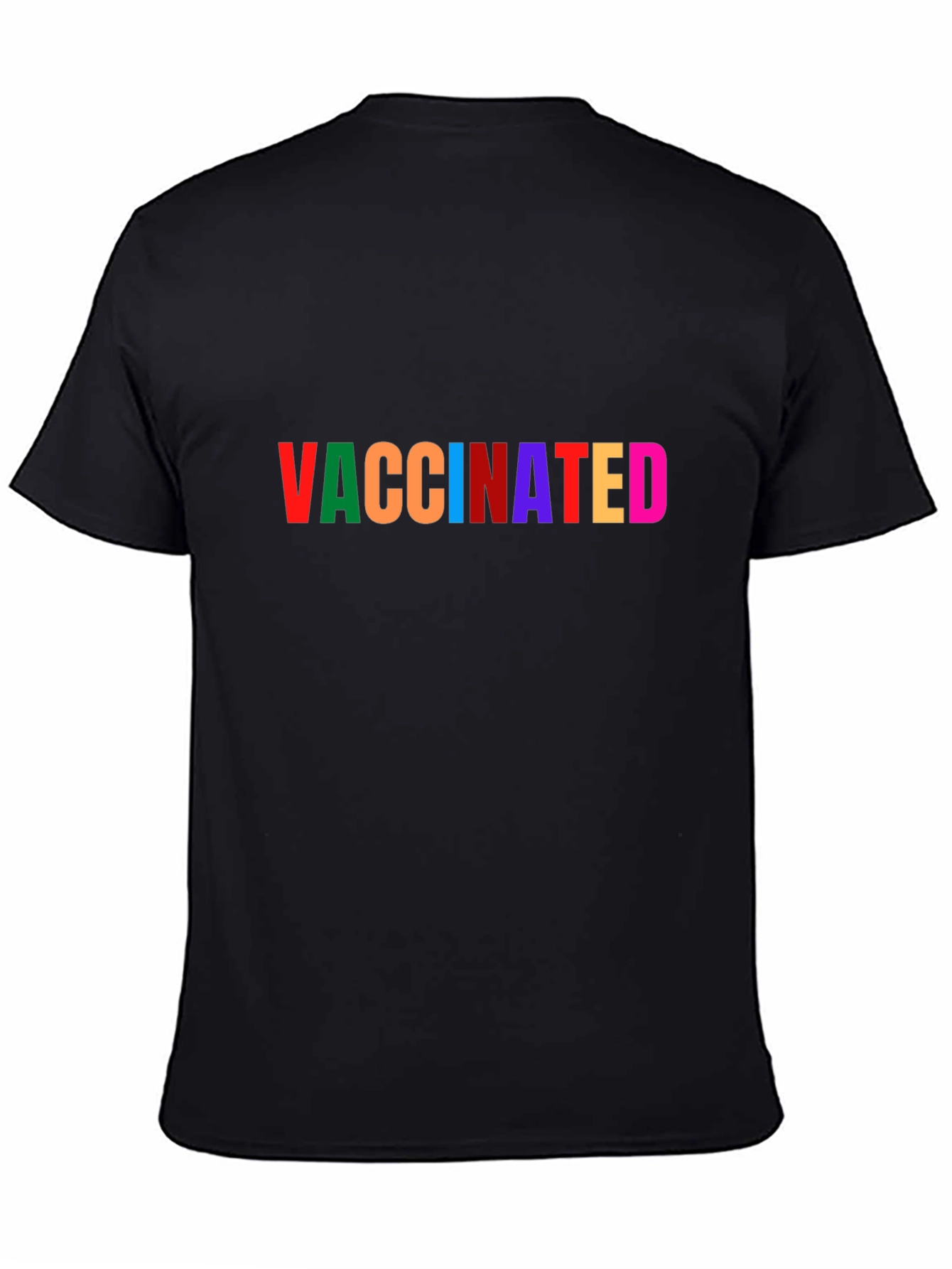 Vaccinated Rainbow Text Black T-Shirt