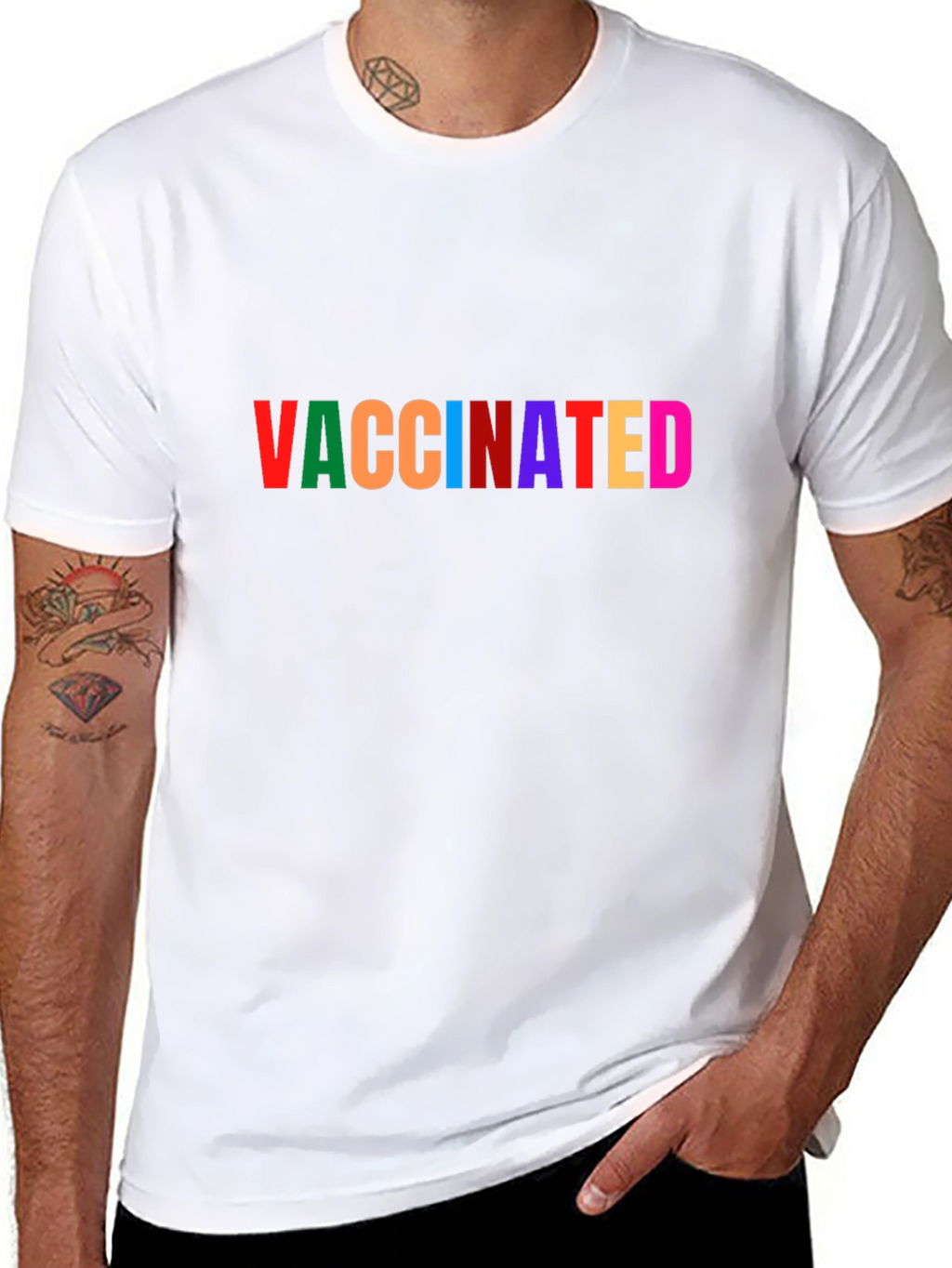 Vaccinated Rainbow Text Black T-Shirt