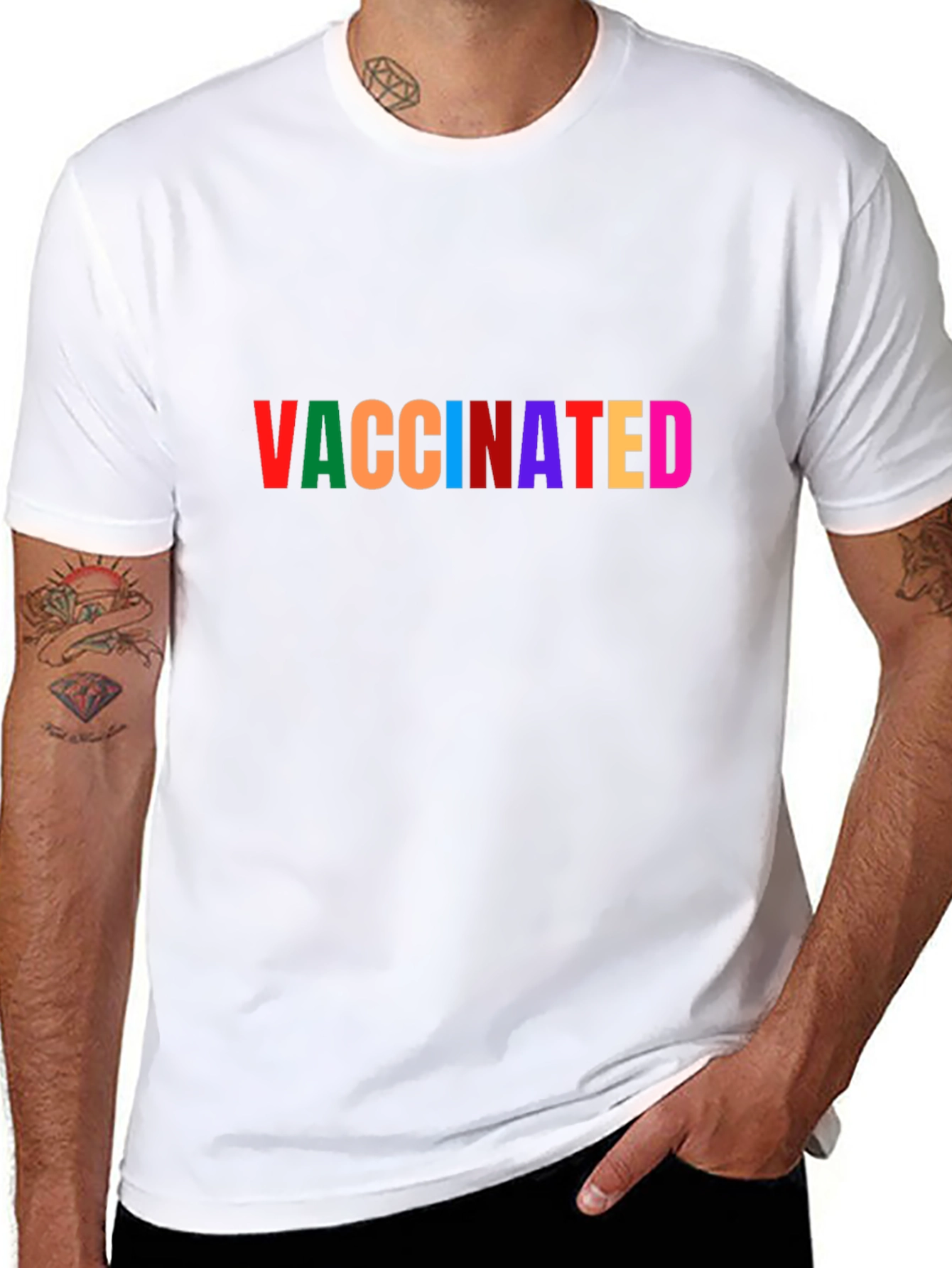 Vaccinated Rainbow Text Black T-Shirt