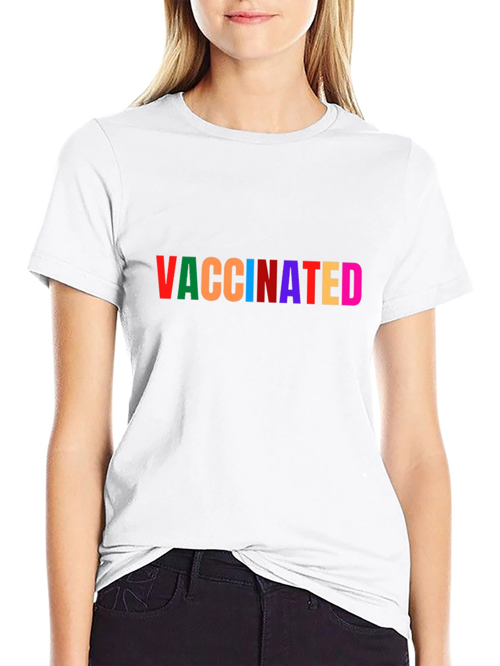 Vaccinated Rainbow Text Black T-Shirt