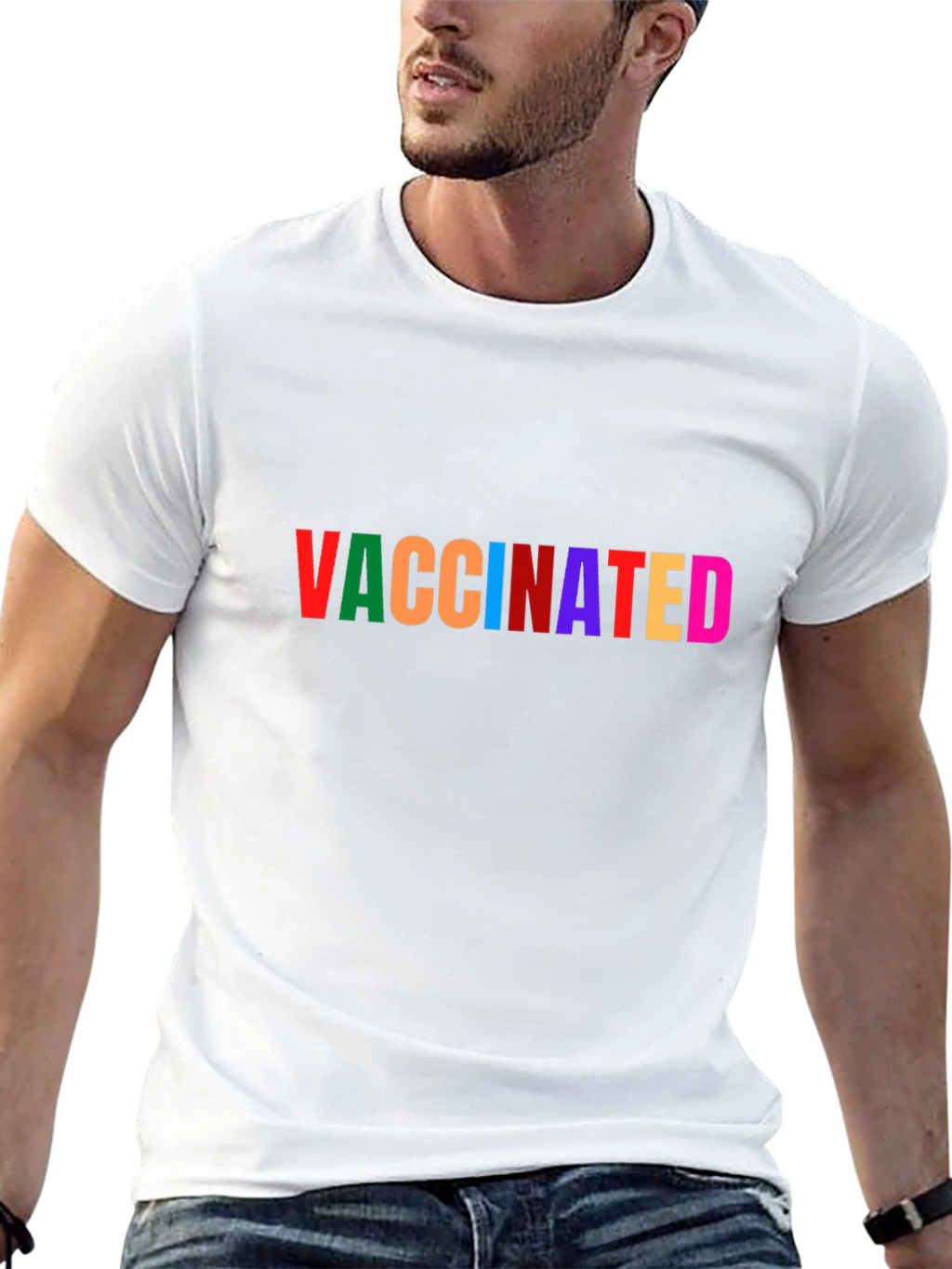 Vaccinated Rainbow Text Black T-Shirt