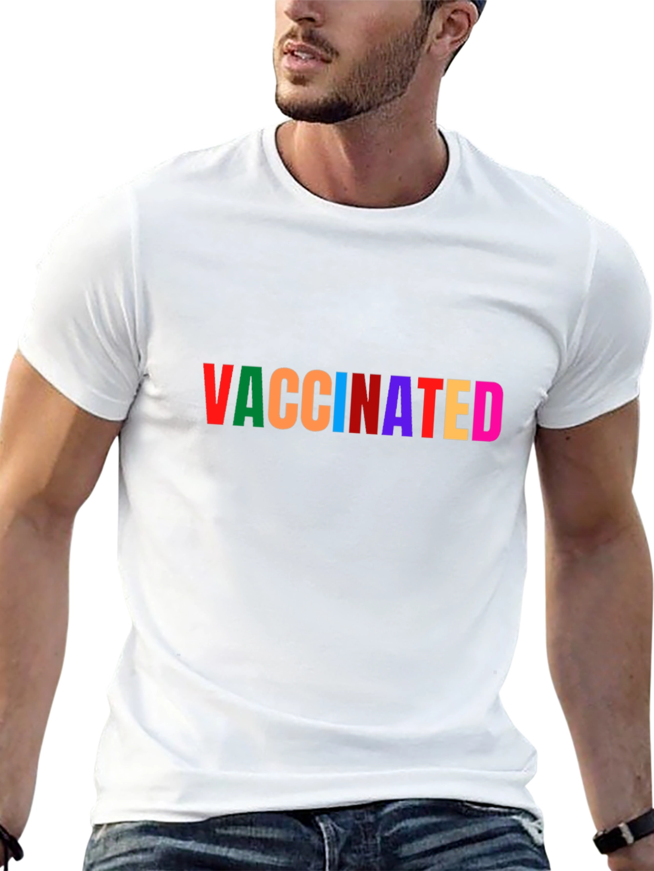 Vaccinated Rainbow Text Black T-Shirt
