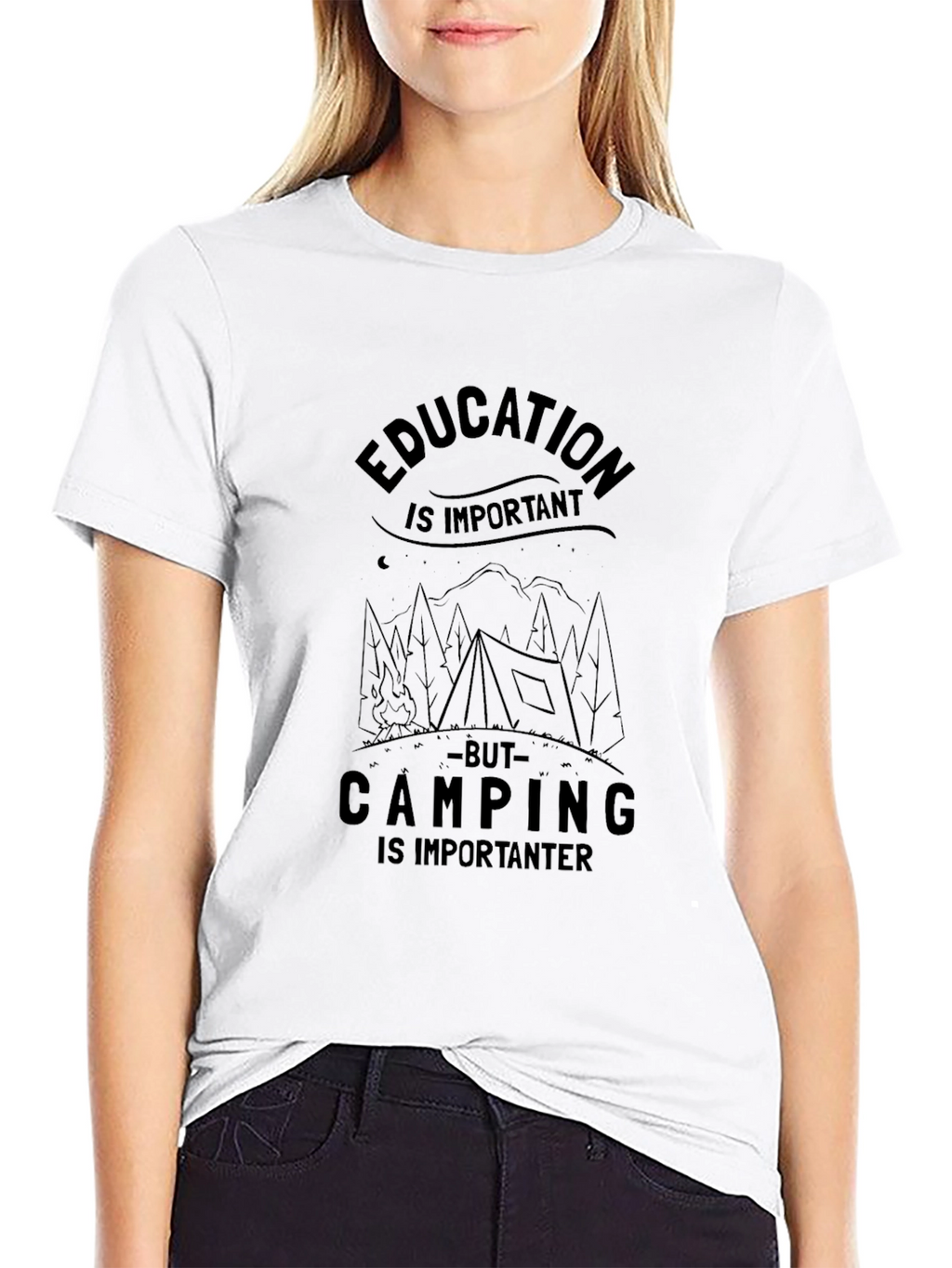 Education vs Camping Graphic Tee