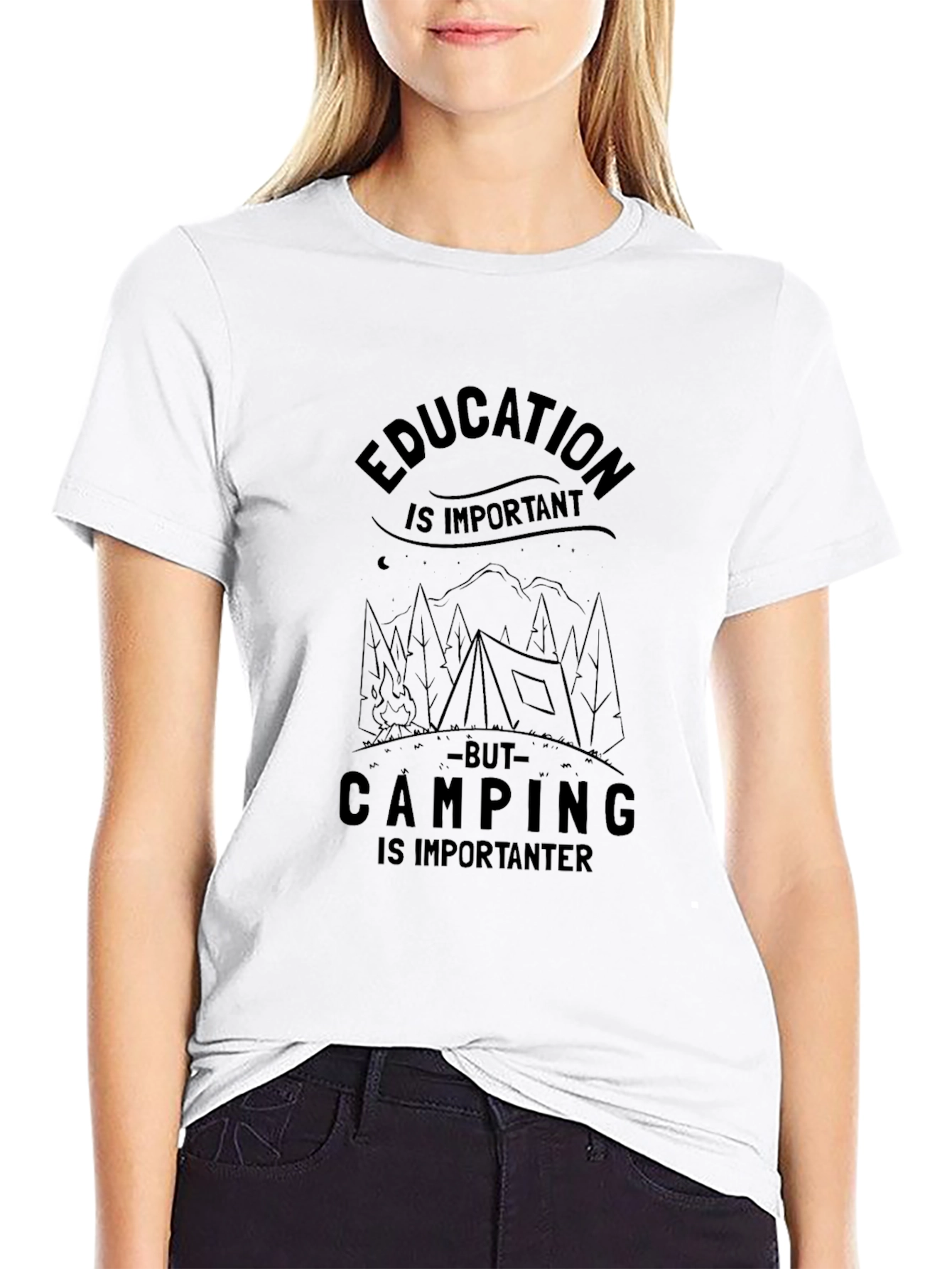 Education vs Camping Graphic Tee