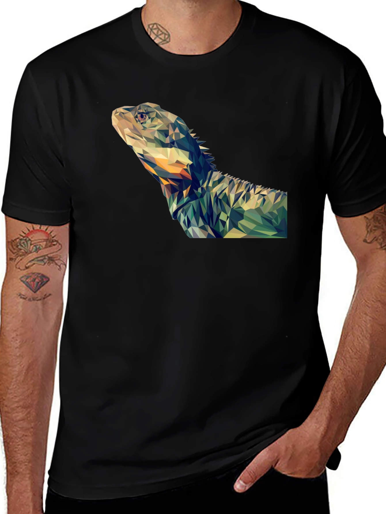 Geometric Lizard Graphic T-Shirt - Modern Poly Art Tee