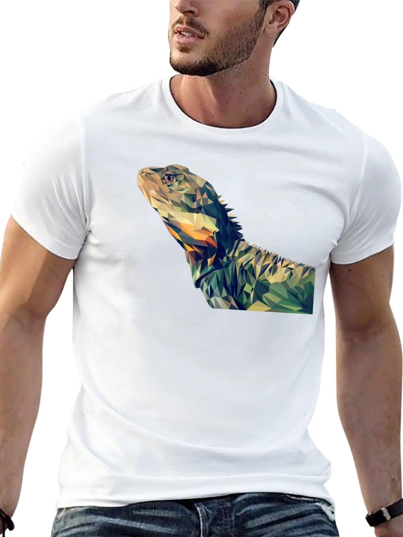 Geometric Lizard Graphic T-Shirt - Modern Poly Art Tee