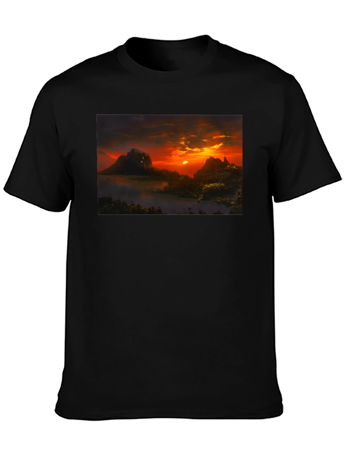 Sunset Landscape Graphic Tee - Black