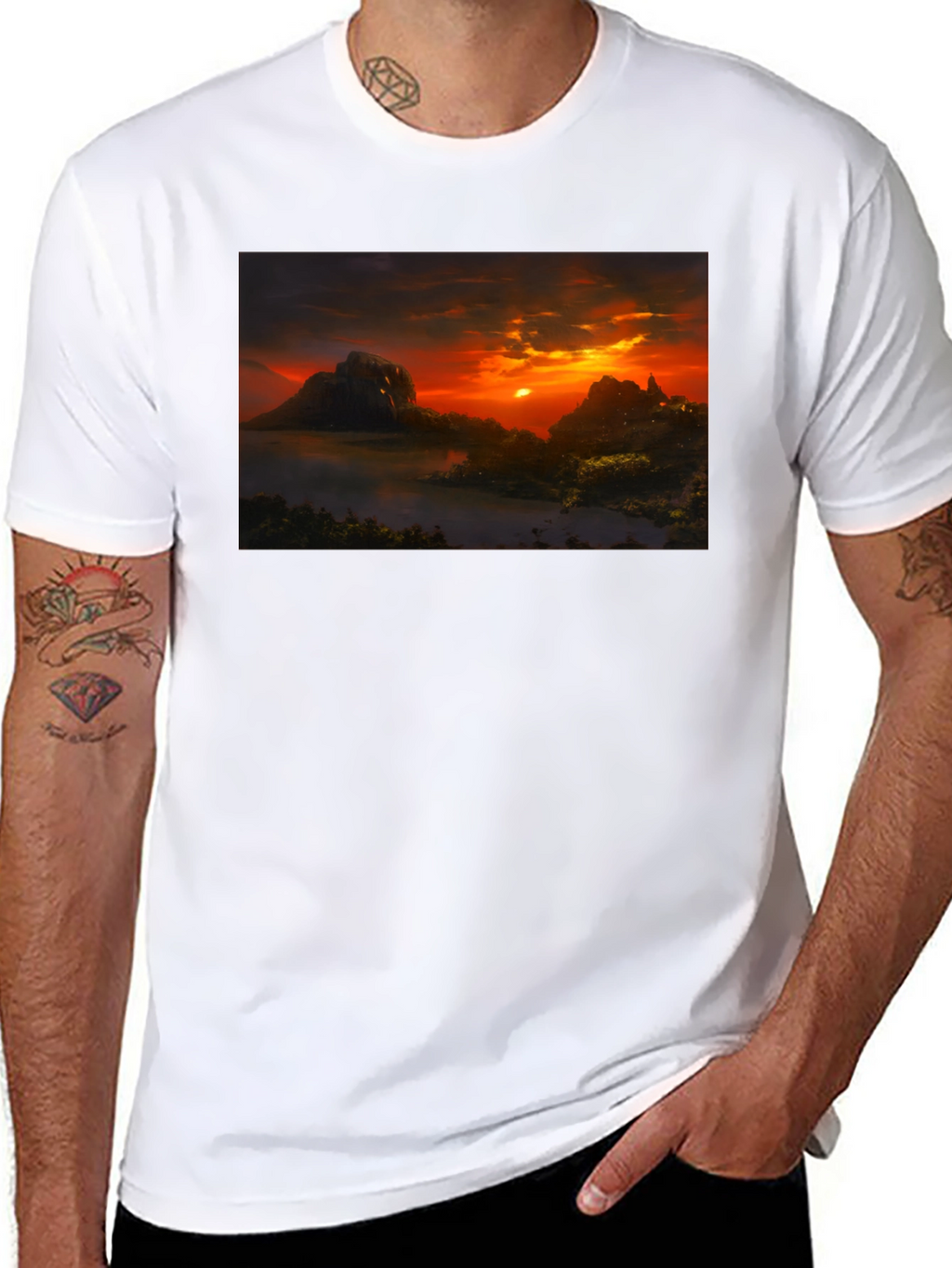 Sunset Landscape Graphic Tee - Black