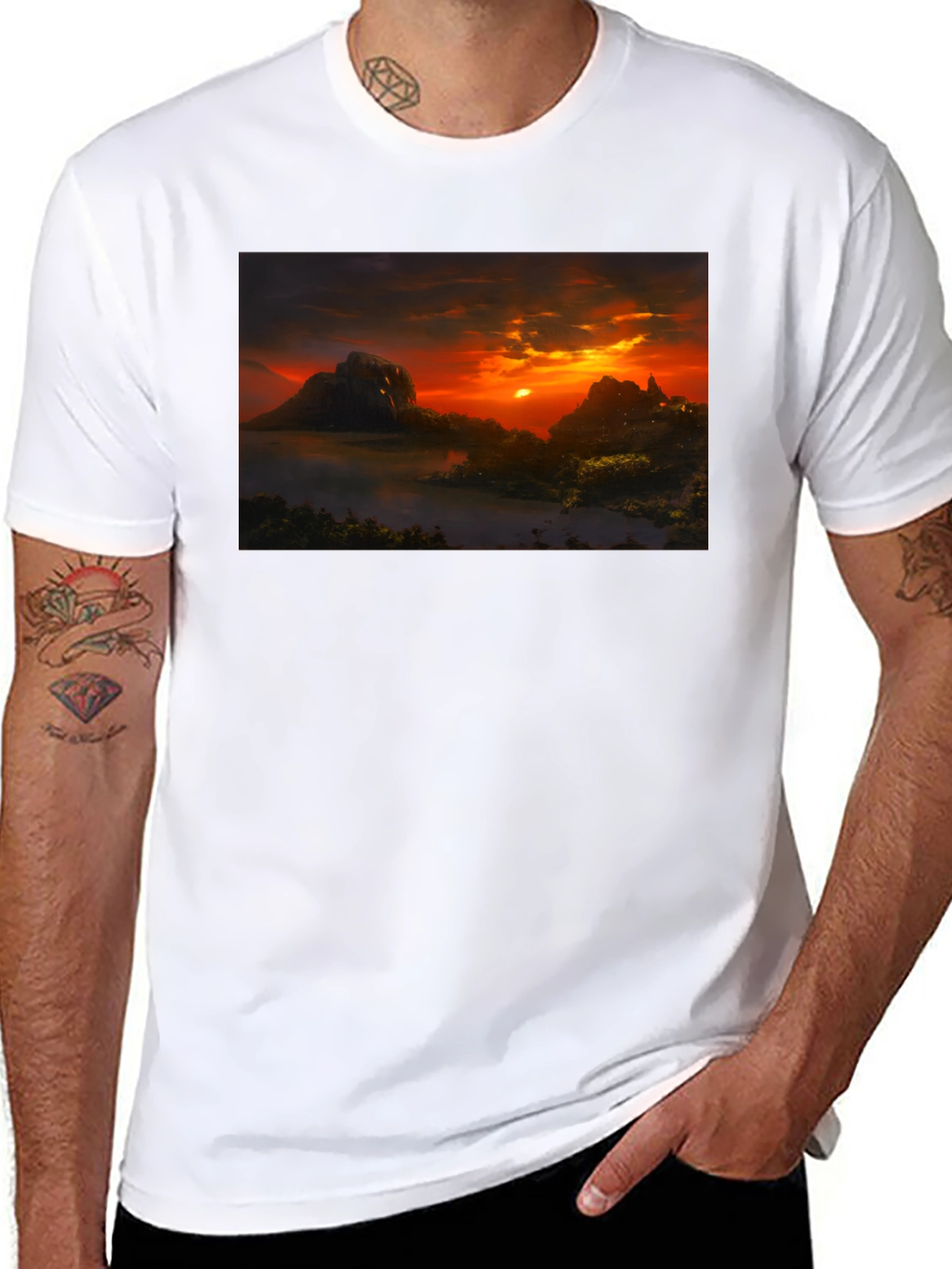 Sunset Landscape Graphic Tee - Black