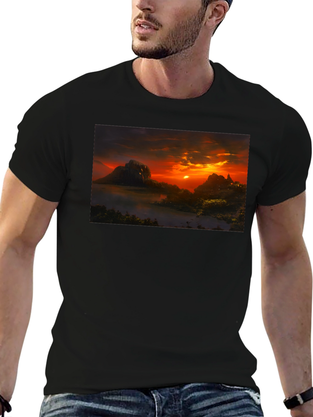 Sunset Landscape Graphic Tee - Black