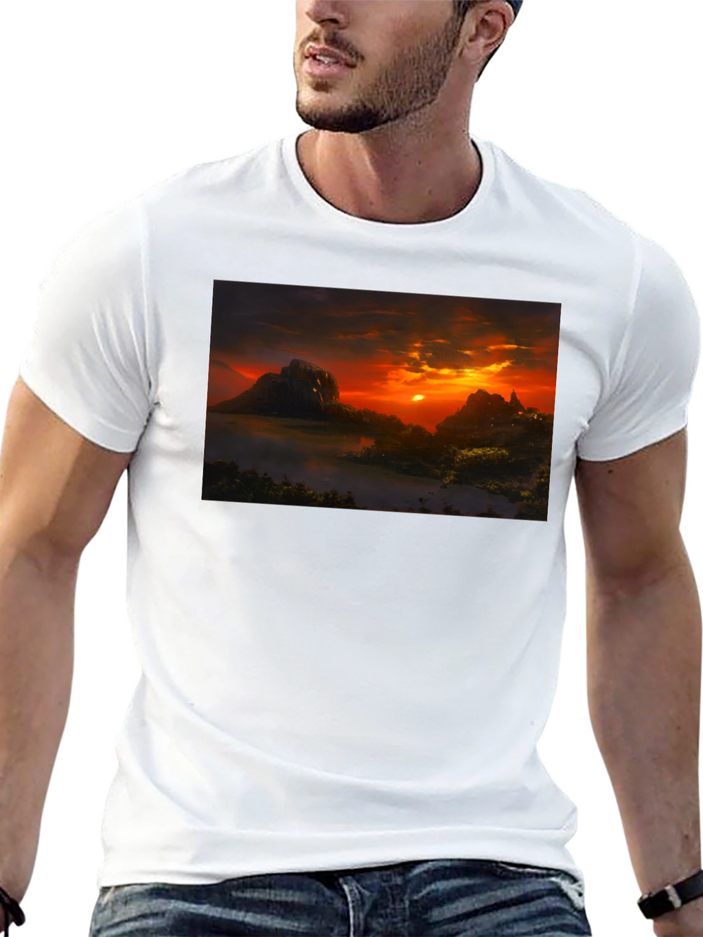 Sunset Landscape Graphic Tee - Black